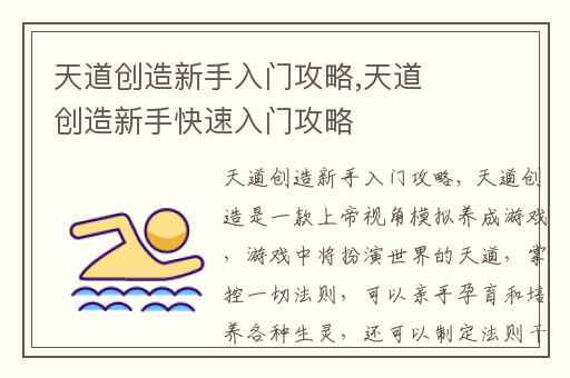 天道创造新手入门攻略,天道创造新手快速入门攻略