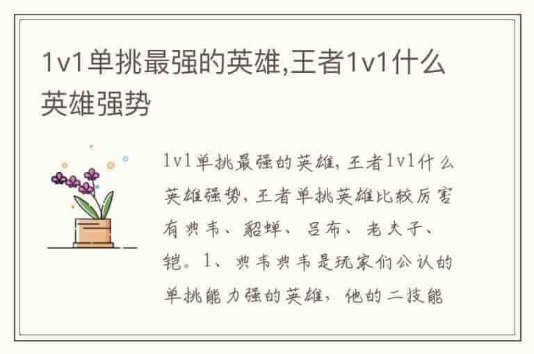 1v1单挑最强的英雄,王者1v1什么英雄强势
