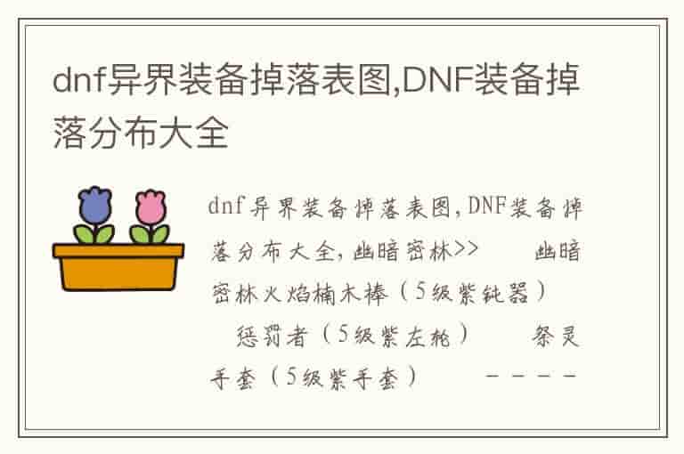 dnf异界装备掉落表图,DNF装备掉落分布大全