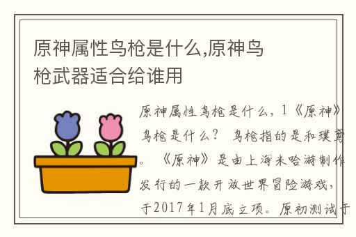 原神属性鸟枪是什么,原神鸟枪武器适合给谁用