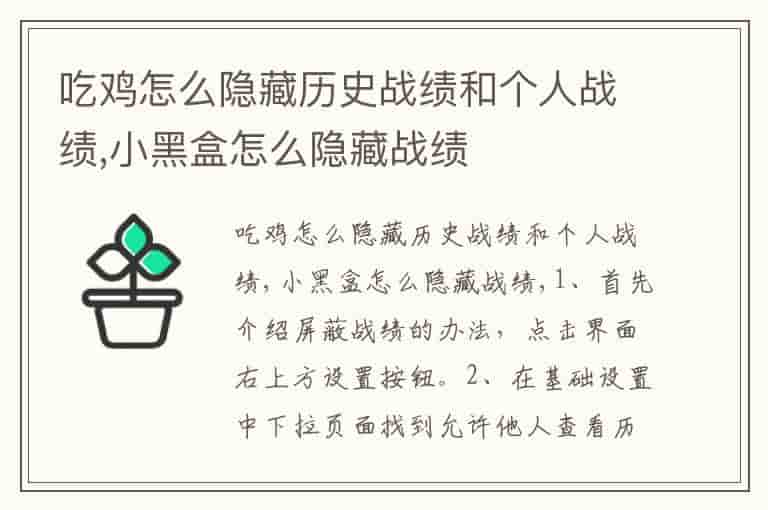 吃鸡怎么隐藏历史战绩和个人战绩,小黑盒怎么隐藏战绩