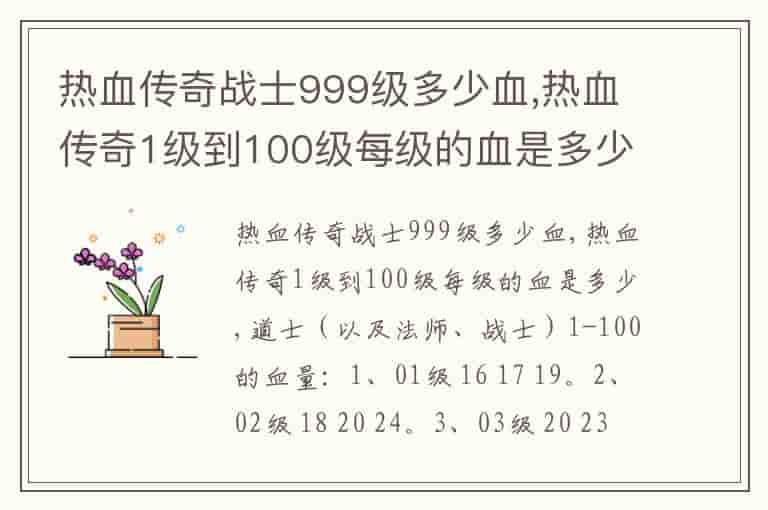 热血传奇战士999级多少血,热血传奇1级到100级每级的血是多少