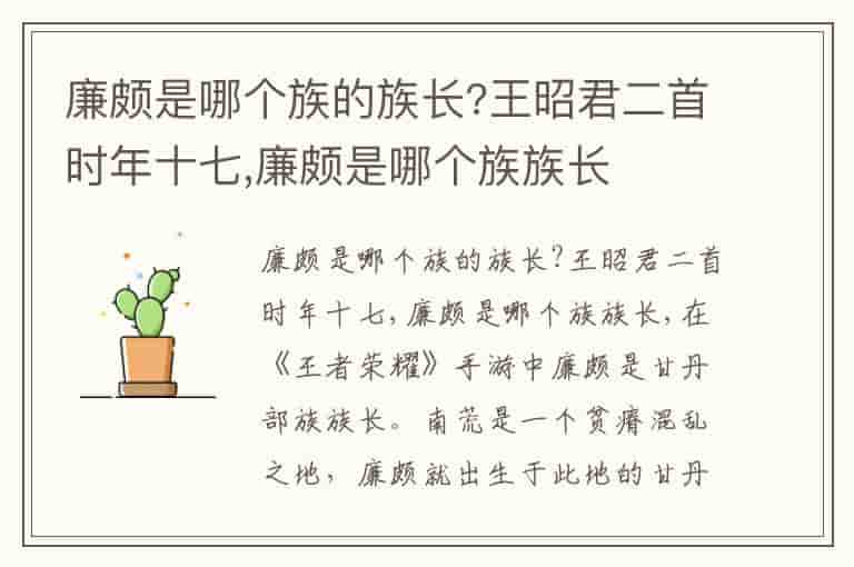 廉颇是哪个族的族长?王昭君二首时年十七,廉颇是哪个族族长