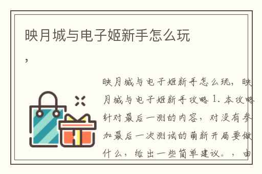 映月城与电子姬新手怎么玩,