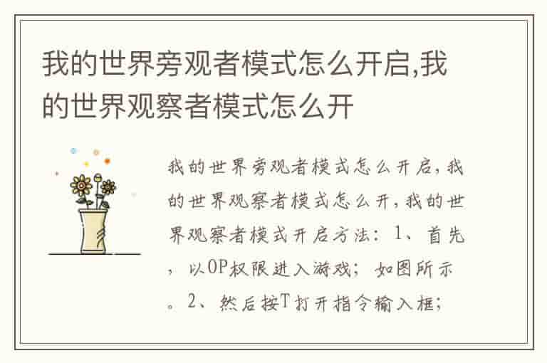 我的世界旁观者模式怎么开启,我的世界观察者模式怎么开