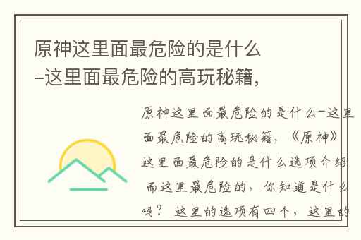 原神这里面最危险的是什么-这里面最危险的高玩秘籍,原神雷区在哪里