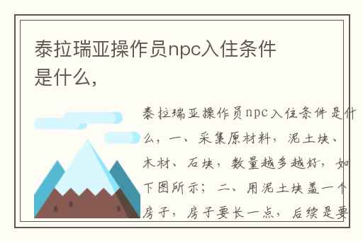 泰拉瑞亚操作员npc入住条件是什么,