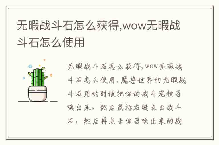 无暇战斗石怎么获得,wow无暇战斗石怎么使用