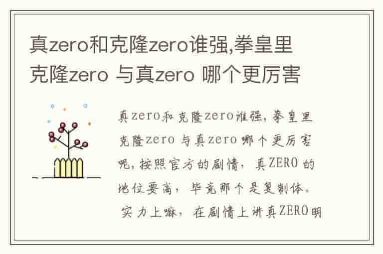 真zero和克隆zero谁强,拳皇里 克隆zero 与真zero 哪个更厉害呢