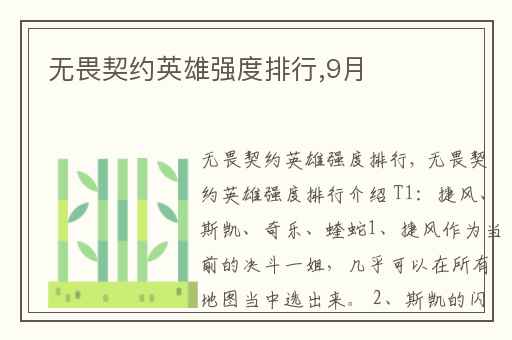 无畏契约英雄强度排行,9月