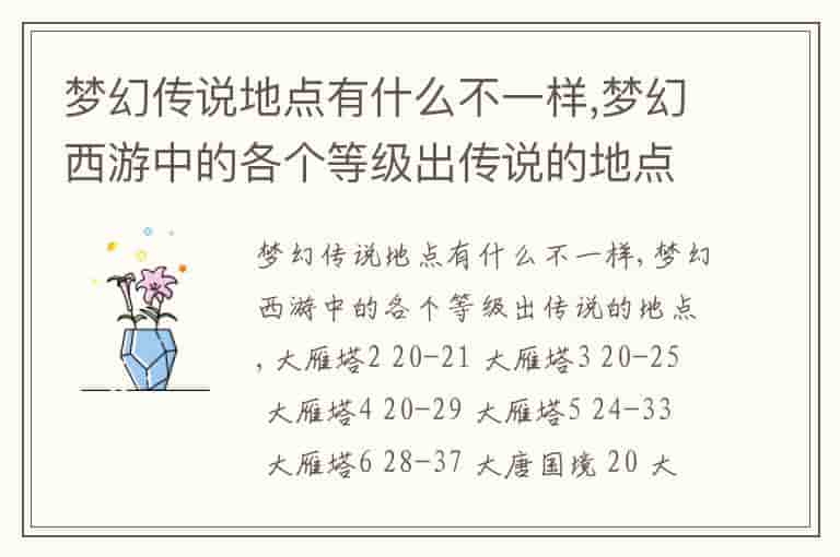 梦幻传说地点有什么不一样,梦幻西游中的各个等级出传说的地点