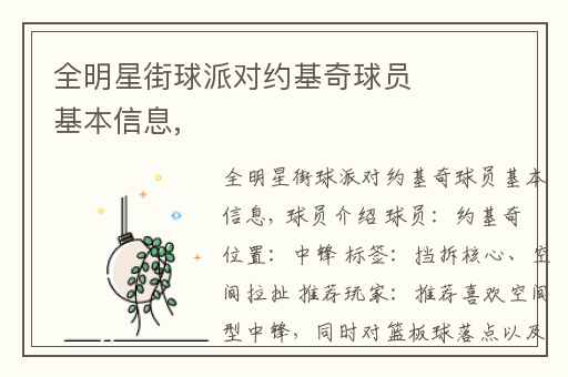 全明星街球派对约基奇球员基本信息,