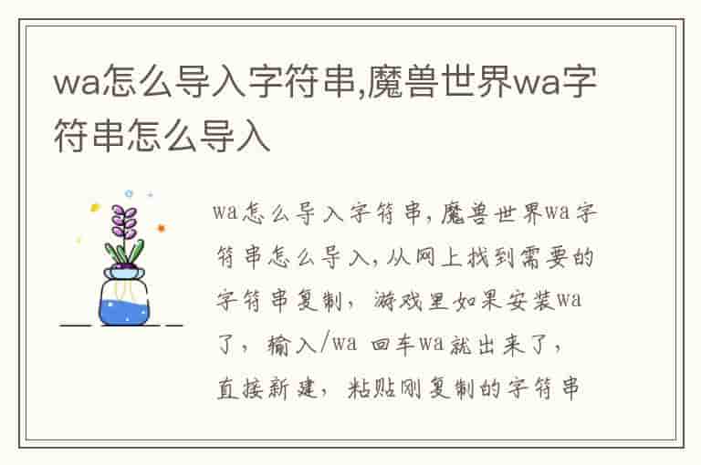wa怎么导入字符串,魔兽世界wa字符串怎么导入