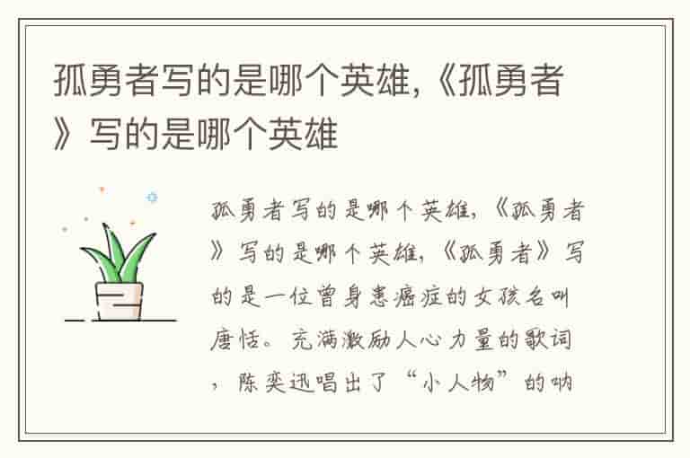 孤勇者写的是哪个英雄,《孤勇者》写的是哪个英雄