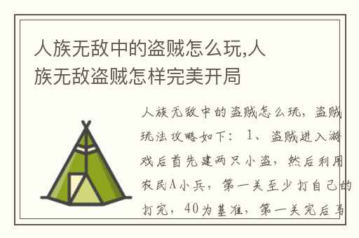 人族无敌中的盗贼怎么玩,人族无敌盗贼怎样完美开局