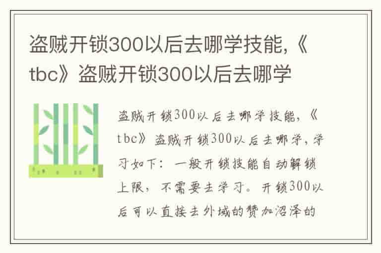 盗贼开锁300以后去哪学技能,《tbc》盗贼开锁300以后去哪学