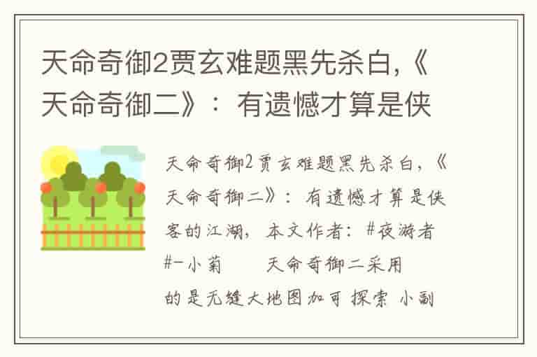 天命奇御2贾玄难题黑先杀白,《天命奇御二》：有遗憾才算是侠客的江湖