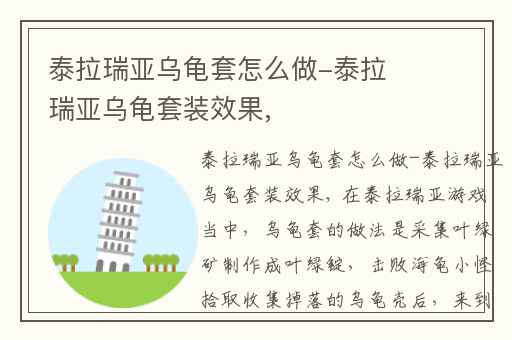 泰拉瑞亚乌龟套怎么做-泰拉瑞亚乌龟套装效果,