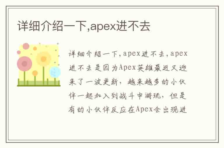 详细介绍一下,apex进不去