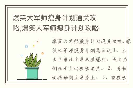 爆笑大军师瘦身计划通关攻略,爆笑大军师瘦身计划攻略