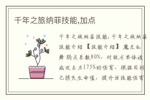 千年之旅纳菲技能,加点