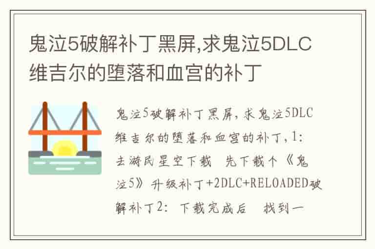 鬼泣5破解补丁黑屏,求鬼泣5DLC维吉尔的堕落和血宫的补丁