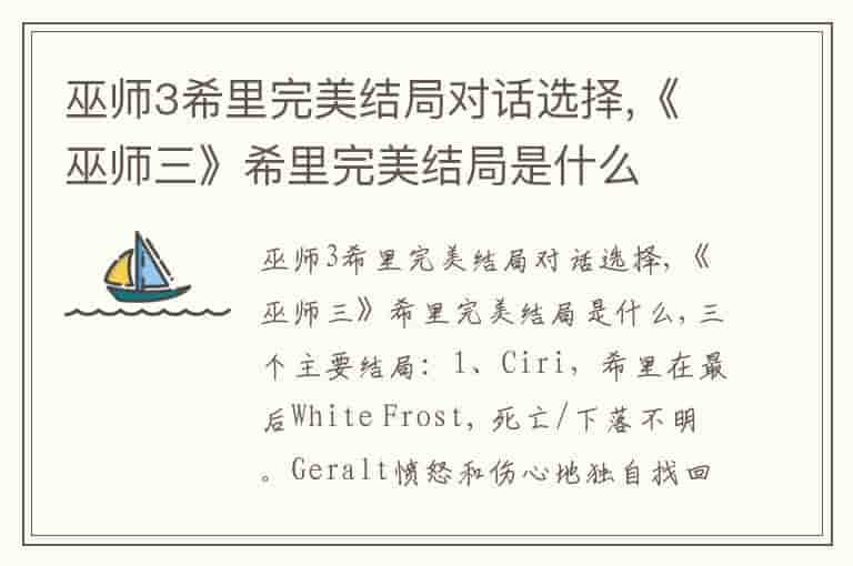 巫师3希里完美结局对话选择,《巫师三》希里完美结局是什么