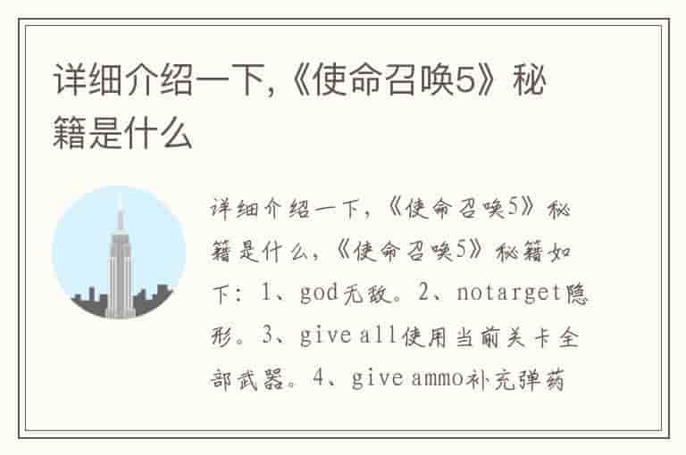 详细介绍一下,《使命召唤5》秘籍是什么