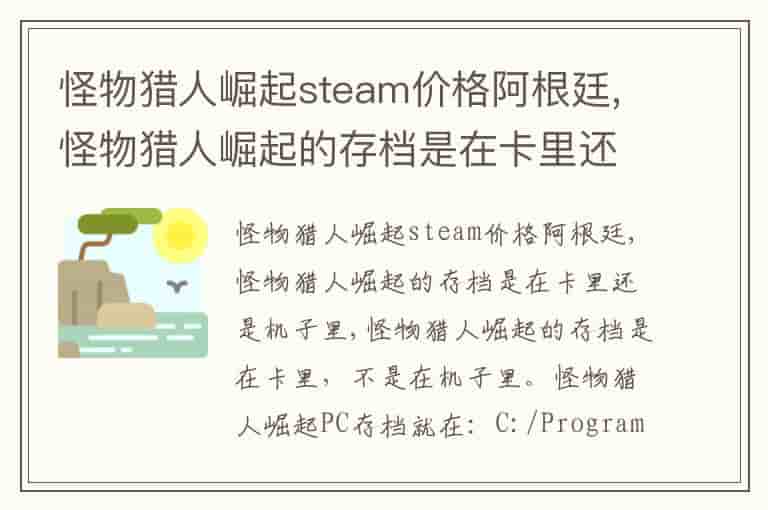 怪物猎人崛起steam价格阿根廷,怪物猎人崛起的存档是在卡里还是机子里