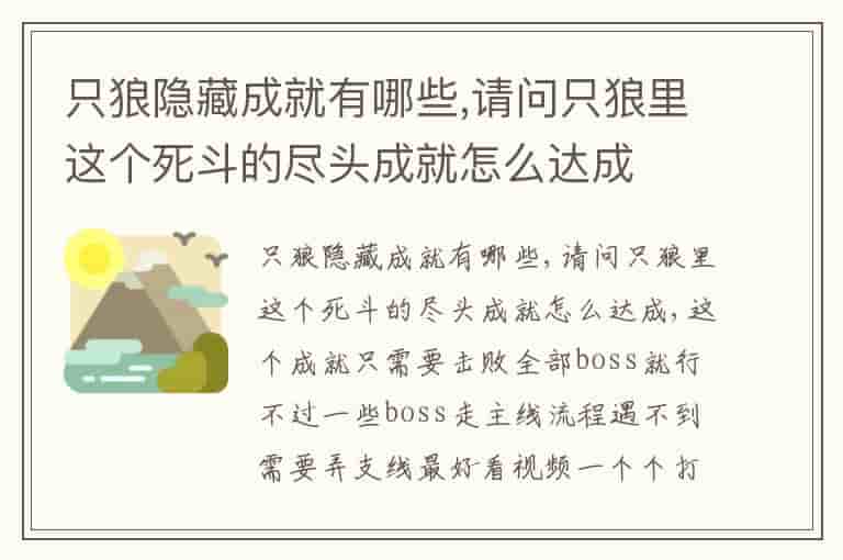 只狼隐藏成就有哪些,请问只狼里这个死斗的尽头成就怎么达成
