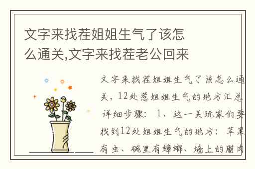 文字来找茬姐姐生气了该怎么通关,文字来找茬老公回来了通关攻略