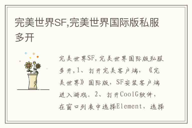 完美世界SF,完美世界国际版私服多开