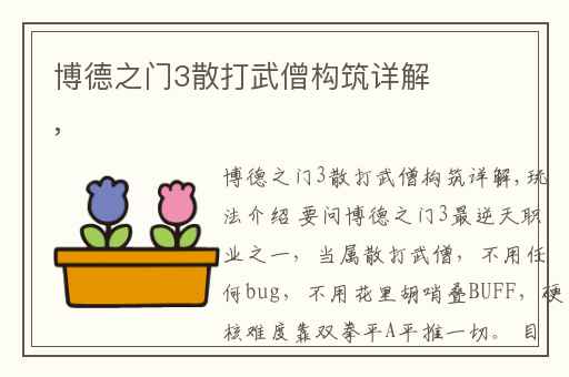 博德之门3散打武僧构筑详解,