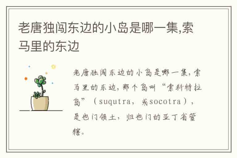 老唐独闯东边的小岛是哪一集,索马里的东边