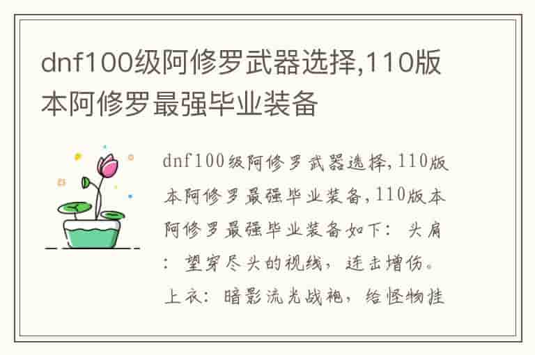 dnf100级阿修罗武器选择,110版本阿修罗最强毕业装备