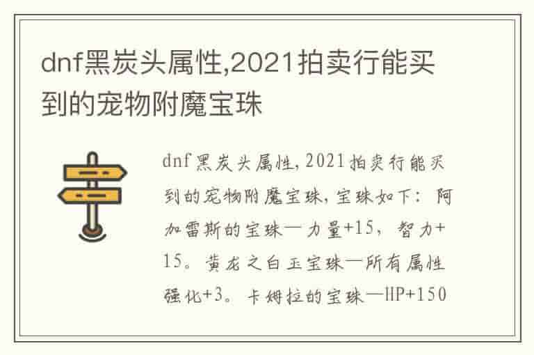 dnf黑炭头属性,2021拍卖行能买到的宠物附魔宝珠