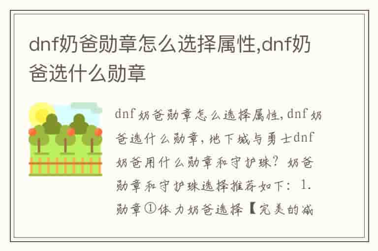 dnf奶爸勋章怎么选择属性,dnf奶爸选什么勋章