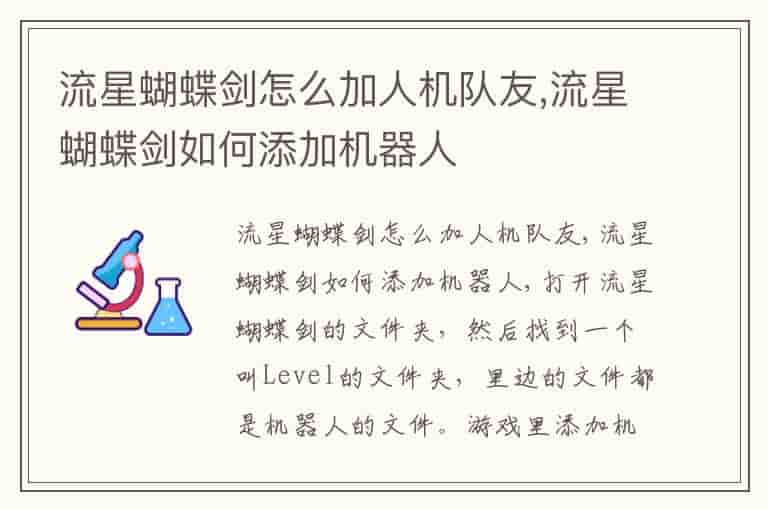 流星蝴蝶剑怎么加人机队友,流星蝴蝶剑如何添加机器人