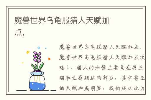 魔兽世界乌龟服猎人天赋加点,