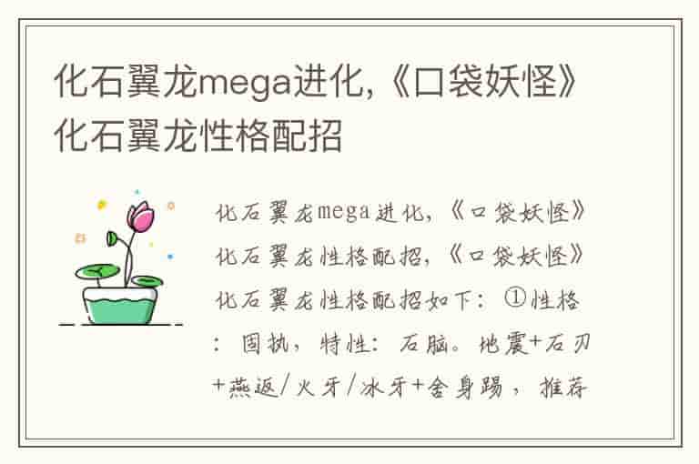 化石翼龙mega进化,《口袋妖怪》化石翼龙性格配招