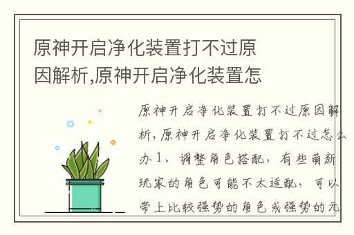 原神开启净化装置打不过原因解析,原神开启净化装置怎么打