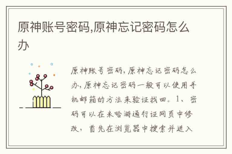 原神账号密码,原神忘记密码怎么办