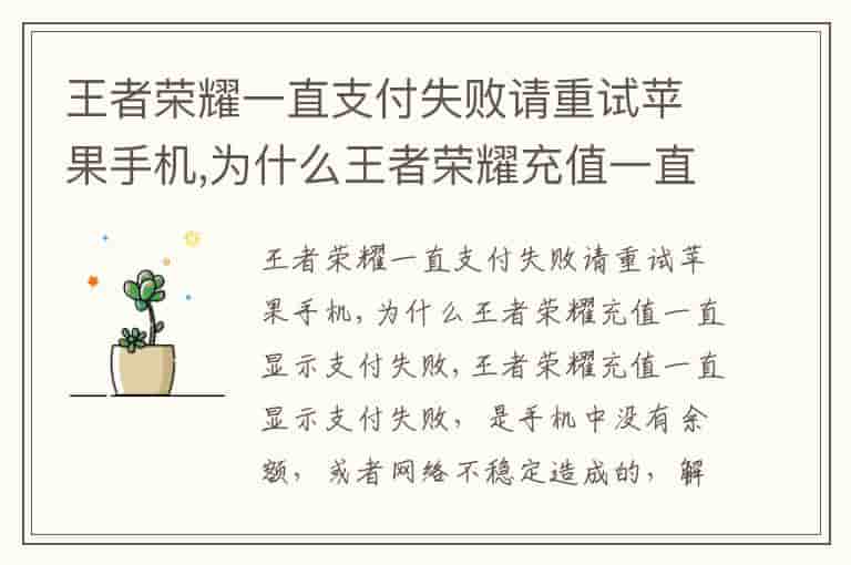 王者荣耀一直支付失败请重试苹果手机,为什么王者荣耀充值一直显示支付失败