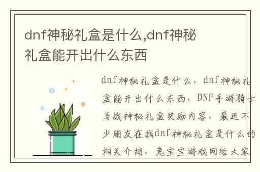 dnf神秘礼盒是什么,dnf神秘礼盒能开出什么东西