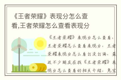 《王者荣耀》表现分怎么查看,王者荣耀怎么查看表现分