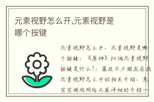 元素视野怎么开,元素视野是哪个按键