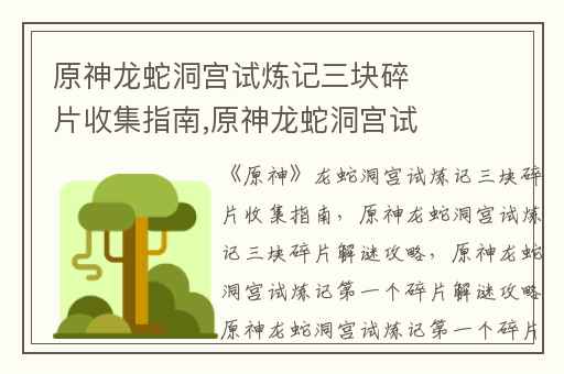 原神龙蛇洞宫试炼记三块碎片收集指南,原神龙蛇洞宫试炼记三块碎片解谜攻略