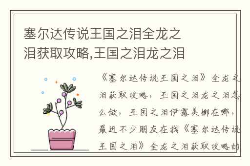 塞尔达传说王国之泪全龙之泪获取攻略,王国之泪龙之泪怎么做
