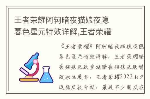 王者荣耀阿轲暗夜猫娘夜隐暮色星元特效详解,王者荣耀暗夜猫娘皮肤重做暗夜猫娘皮肤特效动画展示