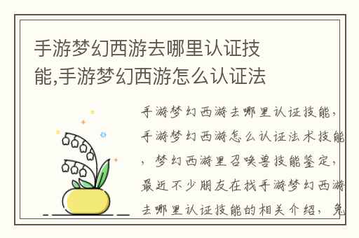 手游梦幻西游去哪里认证技能,手游梦幻西游怎么认证法术技能